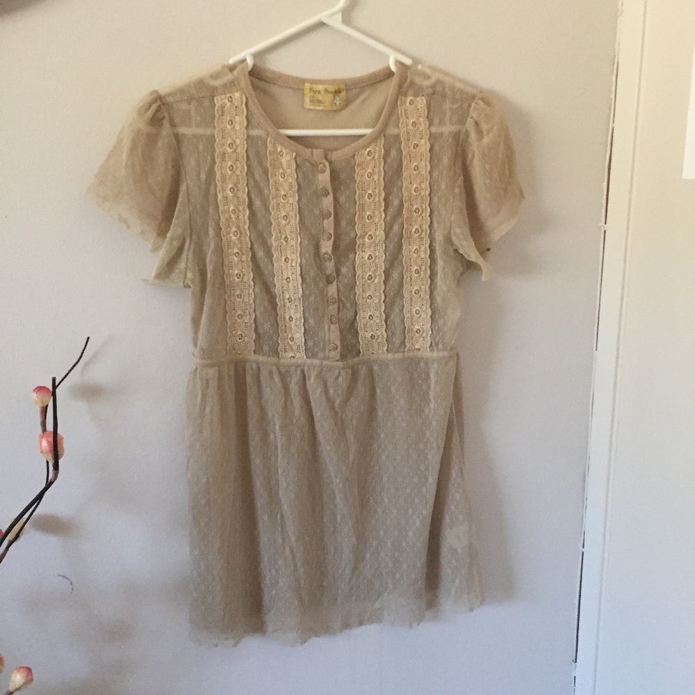 Free People Beige Mesh Romantic Top